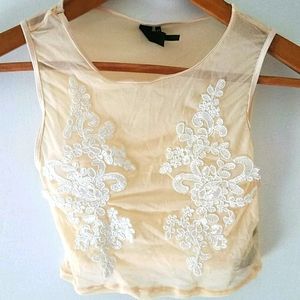 UO Urban Outfitters Nude Mesh Floral Festival Crop Top Size Small